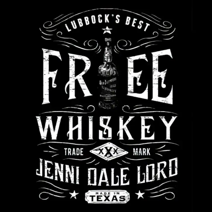 Free whiskey bottle illustration by Jenni Dale Lord, Texas artist.